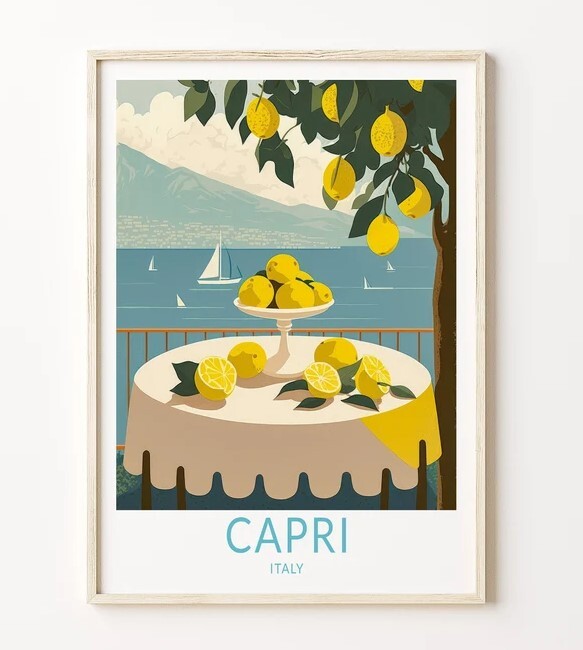 Capri Travel Print, Italy Capri Lemons Travel Poster, Travel Wall Art