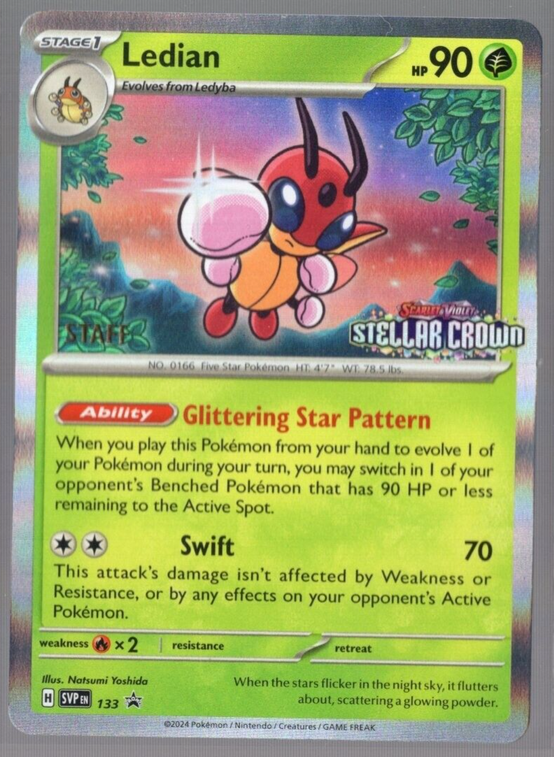 Ledian SVP 133 Staff Prerelease Promo Stellar Crown Pokemon TCG NM Ledian SVP 133 Staff Prerelease Promo Stellar Crown Pokemon TCG NM