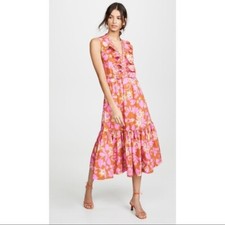 Warm Sierra Floral Pink Tiered Midi Dress size 3