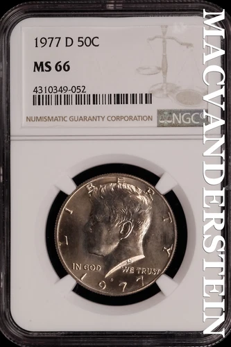 1977-D Kennedy Half Dollar - NGC MS 66 - Choice Gem Brilliant Unc  #SLG380