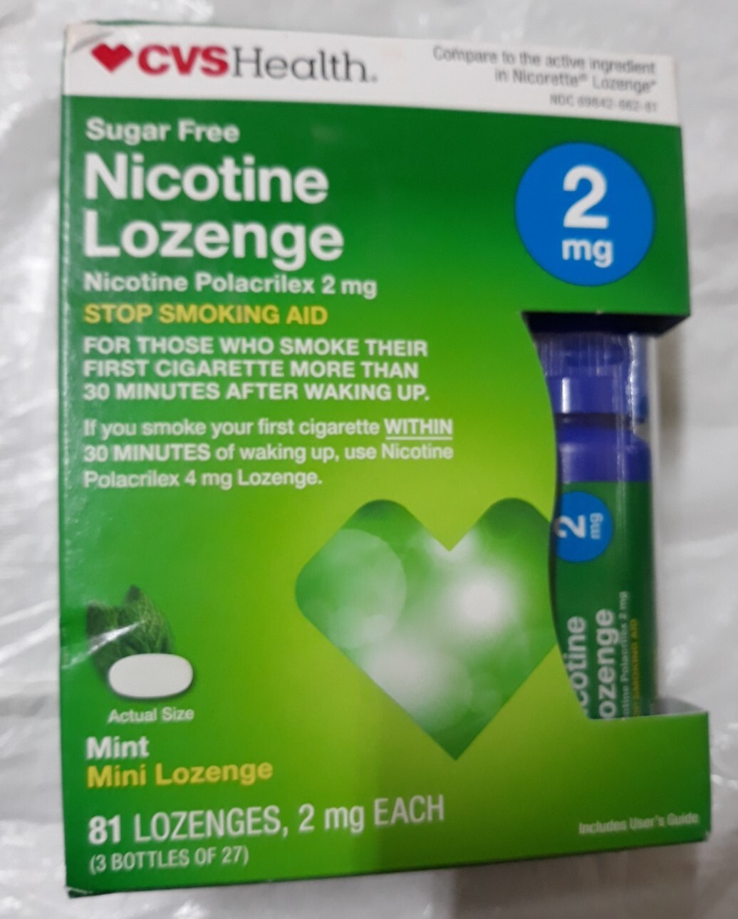 CVS HEALTH SUGAR FREE NICOTINE LOZENGE 2mg 81 MINIS MINT FLAVOR eBay