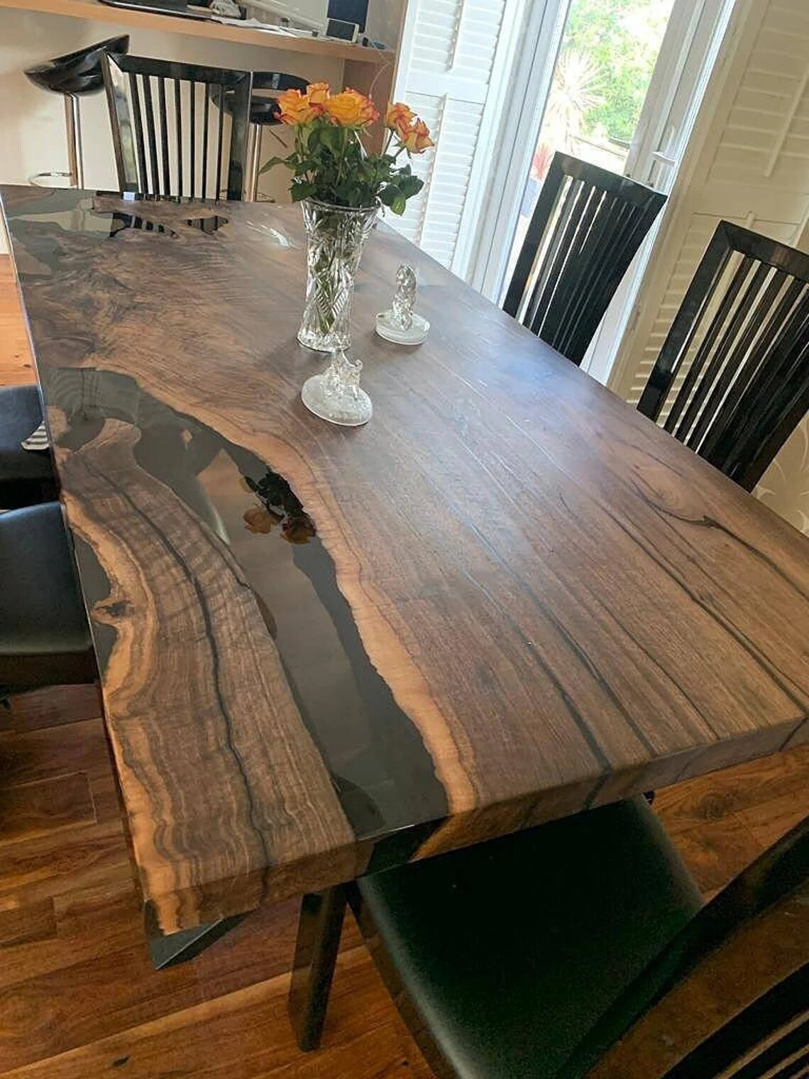 Dark Walnut Smoke Epoxy Table / Walnut Wood Dining Epoxy Table / Live Edge Table-image