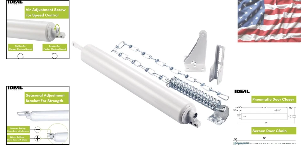 Pantalla Neumática y Cierre de Puerta Tormenta con Cadena de Viento - Diseño Blanco Duradero Foto 2 de 4