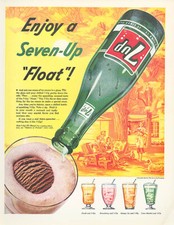 Enjoy a 7up Float ad 1955 Mom serves in backyard