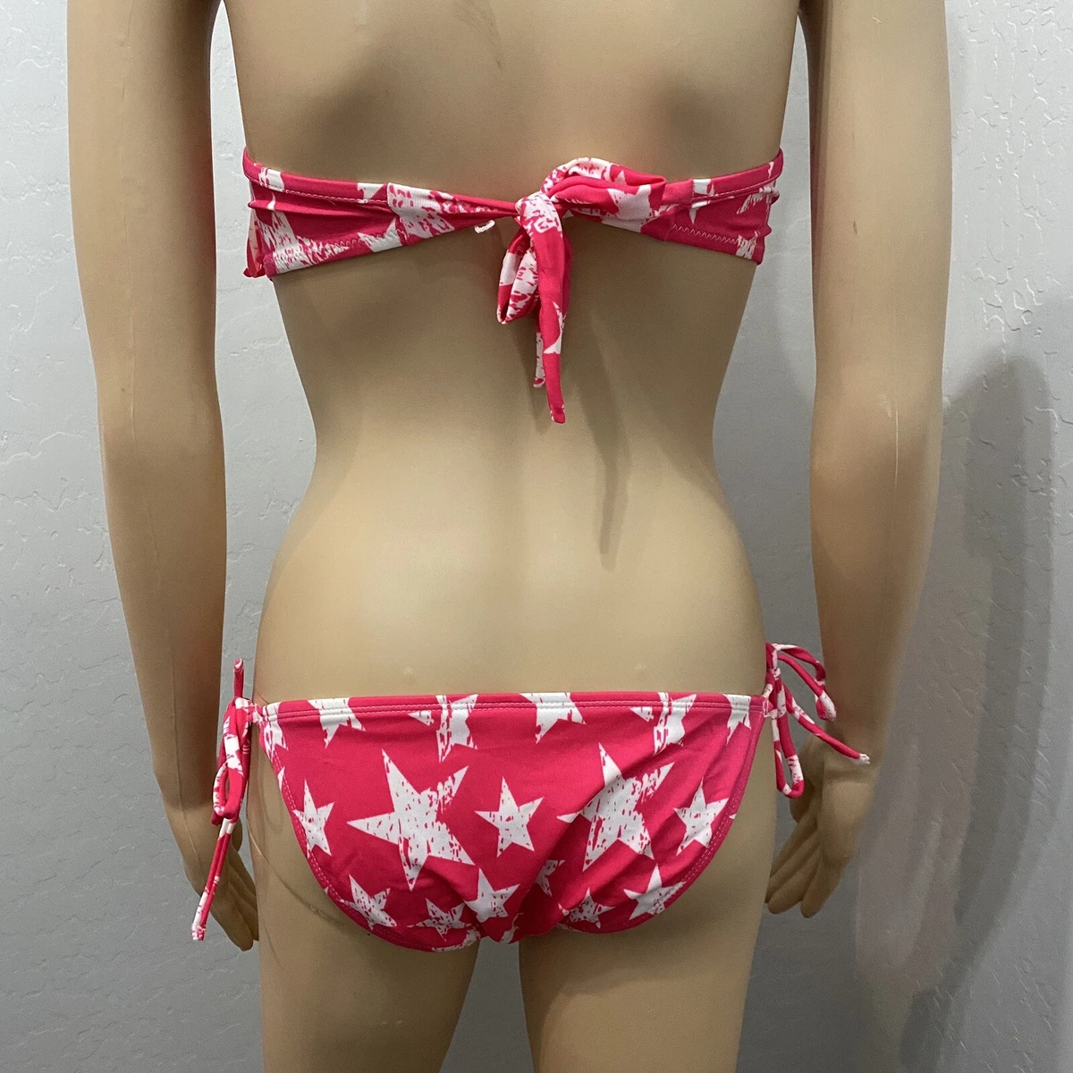 Girls Bikini Teen Size Small Bathing Suit Pink Tie Stars