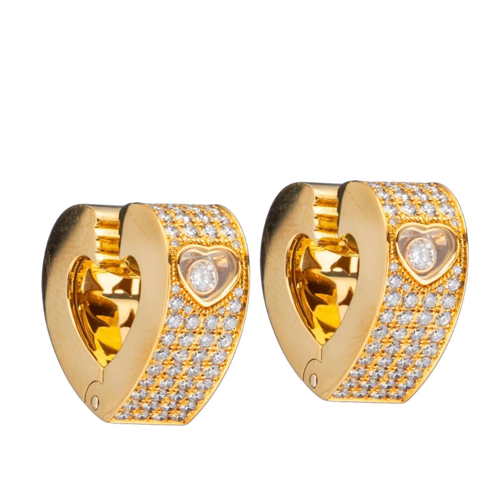Chopard — Chopard Happy Diamond Hearts Yellow Gold Pave Earrings 84/3462-20 New