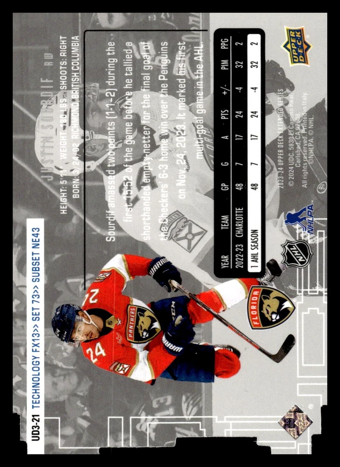 2023-24 Upper Deck Extended Series - 1998-99 UD3 #UD3-21 Justin Sourdif (RC) - Image 2 of 2