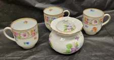 SCHUMANN GERMANY DRESDEN DEMITASSE CUPS SET OF 3 WITH SUGAR BOWL