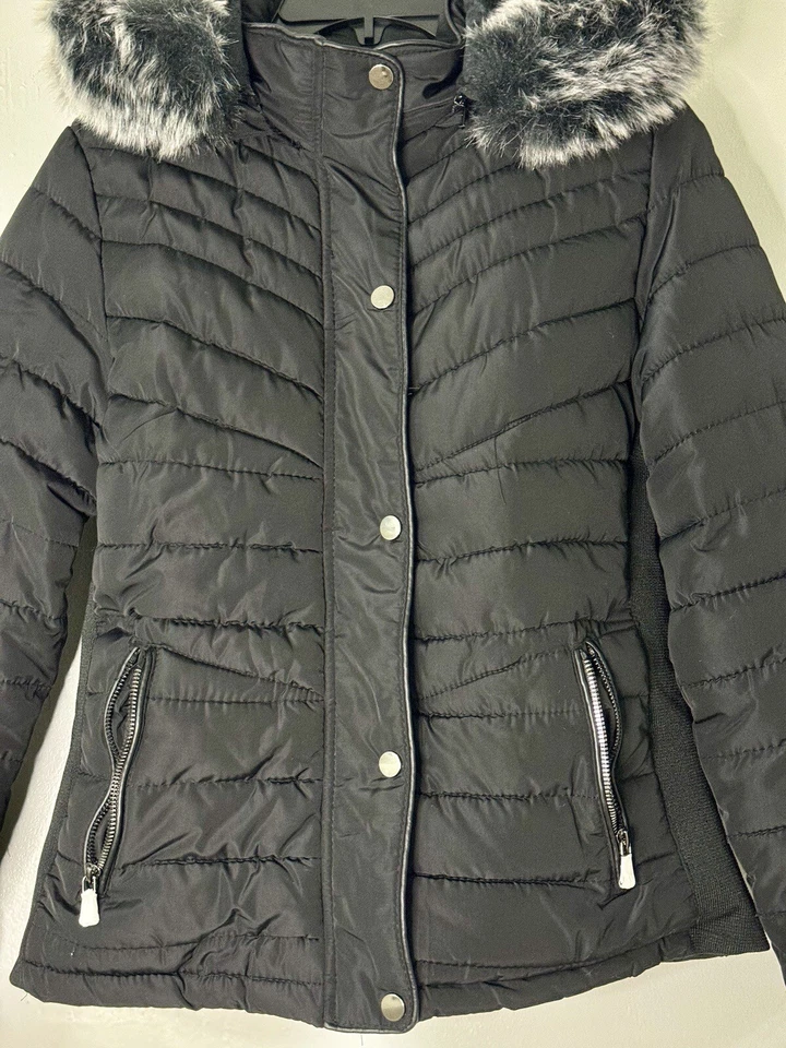 Snobbish Collection Girls Hooded Fitted Puffer Jacket Black Size M 10-12 - Image 3 of 4