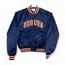Vintage Auburn University Tigers Satin Starter Jacket Retro Blue Bomber 80s XL