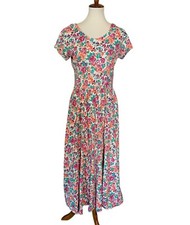 Vtg Preview International White Bright Floral A Line Full Midi Dress Country 4