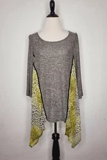 POEME BY CITRON Top Women's Size Large Asymmetric Contrast Knit Tunic