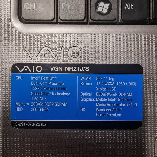Sony Vaio VGN-NR21J/S , PCG-7113M ,Pentium, NO HDD, NO BATTERY, TESTED TO BIOS - Picture 15 of 24