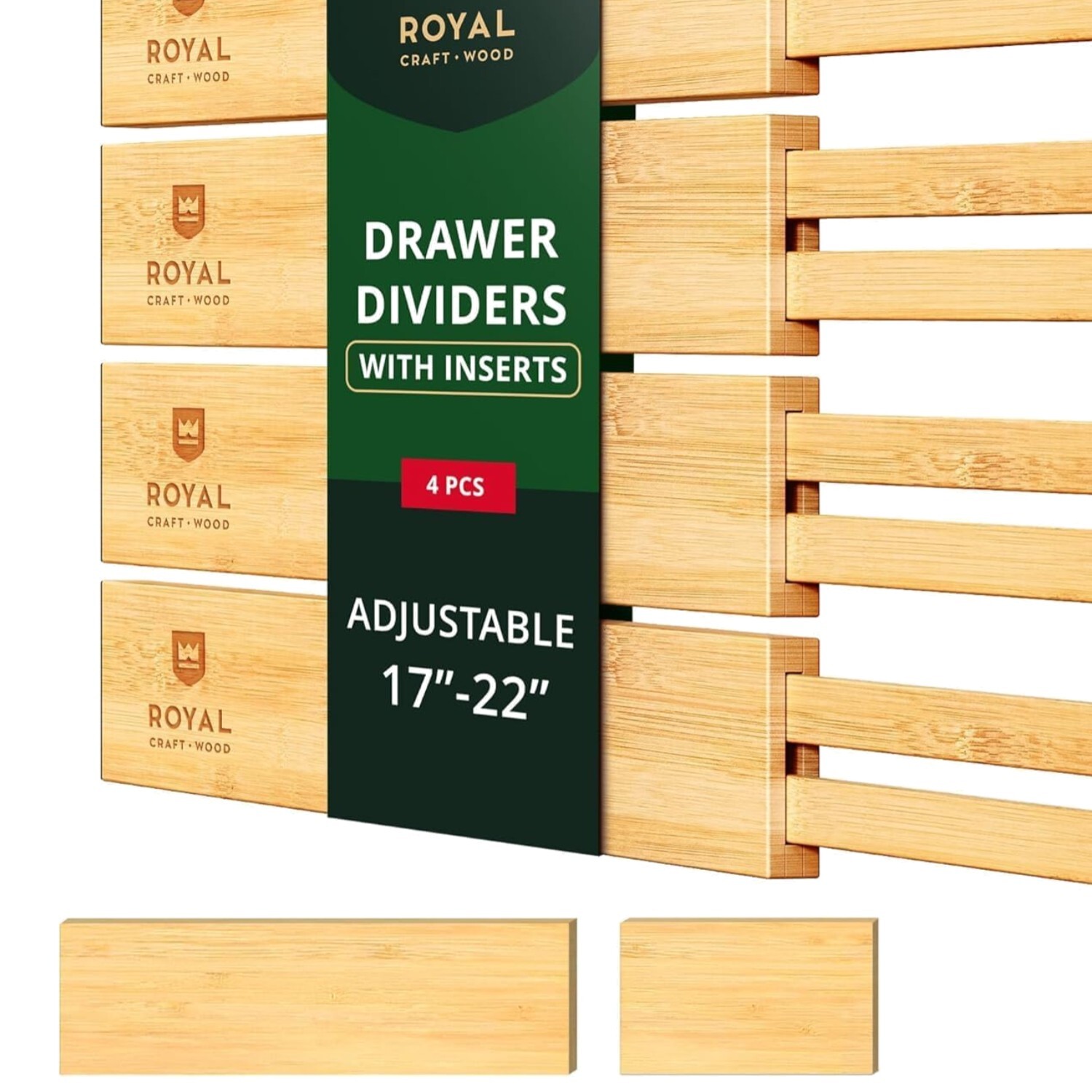 Adjustable Bamboo Drawer Organizers 4-Pack for Utensils and More