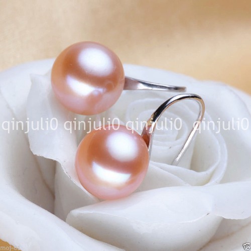 10-11mm Genuine Natural Pink Akoya Freshwater Pearl Silver Hook Dangle Earrings - Picture 5 of 6