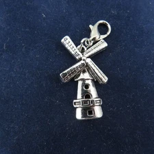 DUTCH WINDMILL Charm Zipper Pull Keychain Add On Clip Dangle Silver Tone Travel