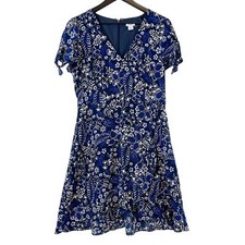 J.Crew Womens Size 8 Printed Knee Length VNeck Dress Floral Blue