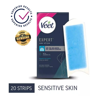 Veet Sensitive Skin Cold Wax Strips Easy-Gel Body & Legs 10 Double Sided 20 Pcs