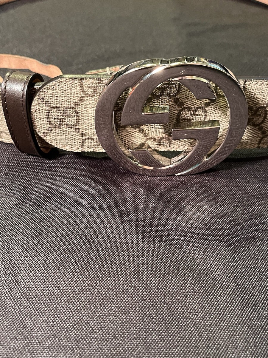 $490 GUCCI SUPREME BELT MONOGRAM GG G BUCKLE BROWN LEATHER 411924