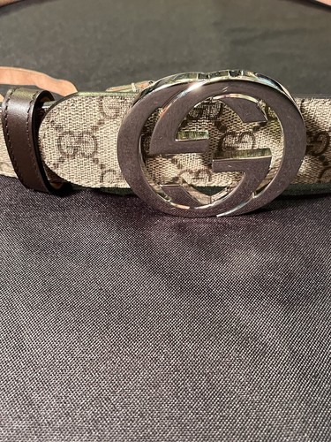 $490 GUCCI SUPREME BELT MONOGRAM GG G BUCKLE BROWN LEATHER 411924 85cm AUTHENTIC