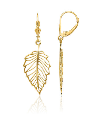 14K massive Gelbgold Blatt Ohrhänger