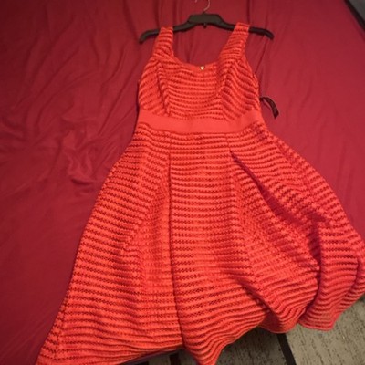 knee length dresses for ladies Mesh Plunge Fit and Flare Dress with Pearl Waist Detail Junior / 8 / Black main image 1
