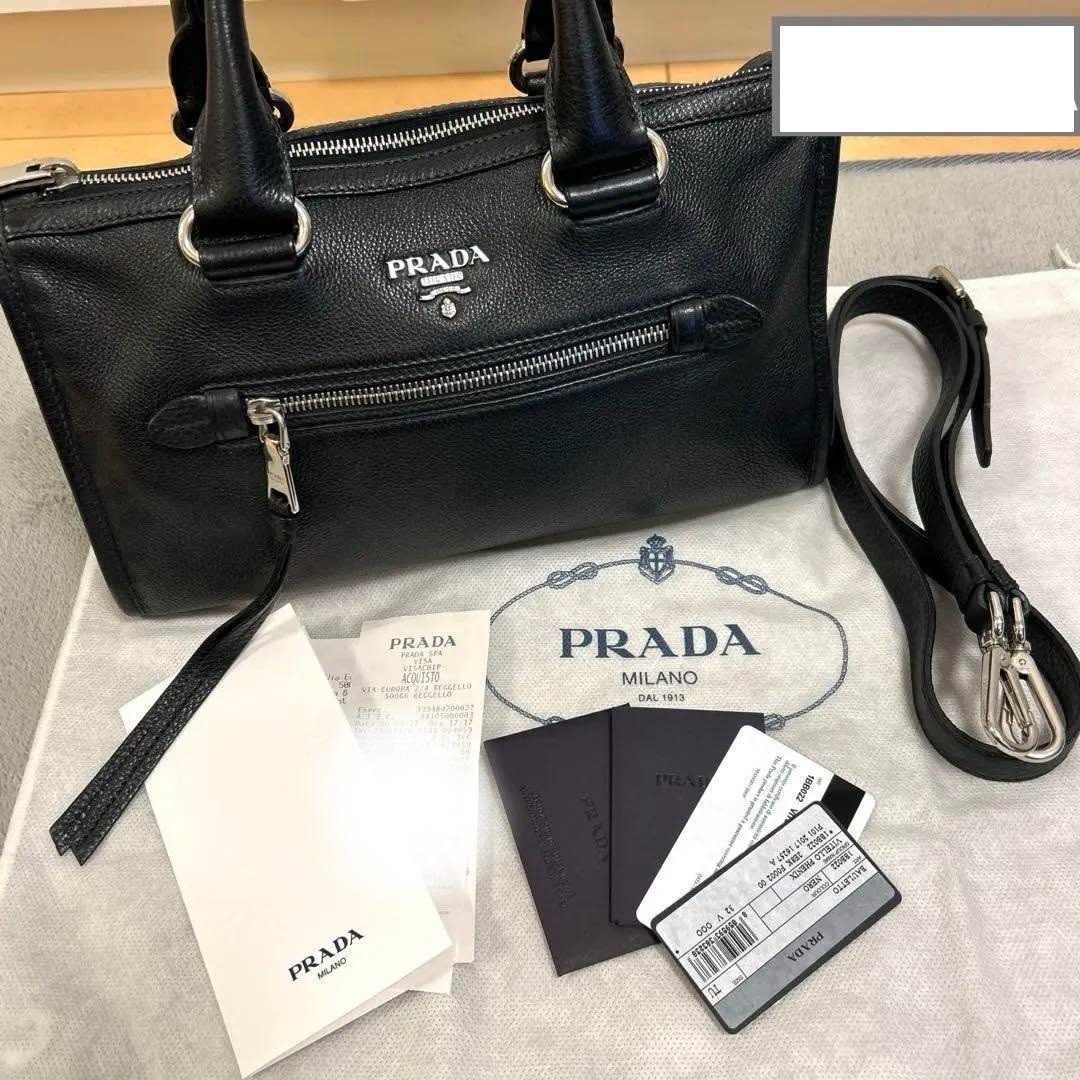 PRADA Vitello Phenix Vintage Black Leather Shoulder Bag