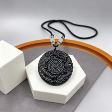Dije colgante de dragón de obsidiana de jade collar cuentas cordón hecho a mano diagrama Yin-Yang