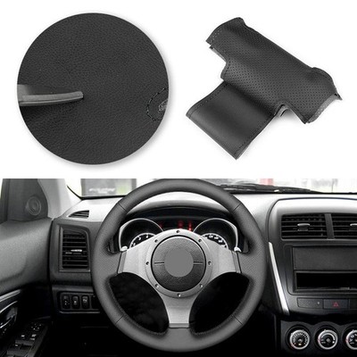 ALL BLACK For Lancer Evolution 8 VIII 9 IX 2003-07 Leather Steering Wheel Cover