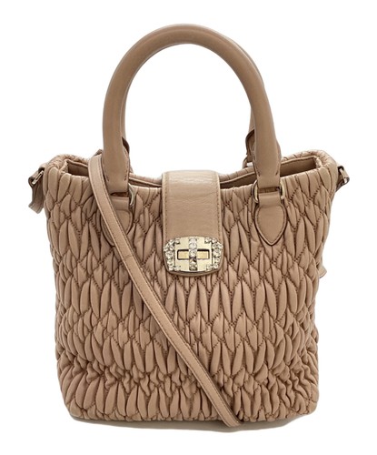 Miu Miu Nappa Crystal Matelasse Leather Handbag Beige