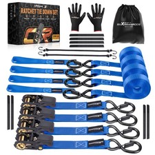 4 Pack Ratchet Straps 2200 Lb 1in 15ft With Safety Clip For Motorcycle Blue