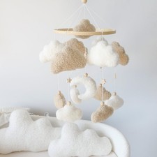 Neutral Boho Cloud Mobile for Crib with Moon Neutral Baby Crib Mobile Boho Cr...