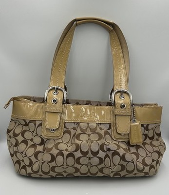 バッグ COACH Black Signature Tote Bag F13742 Coach F13742 Black Signature Soho Pleated Tote Purse Handbag for