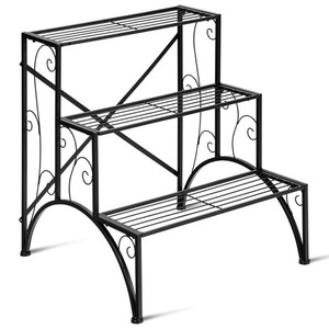 Costway Plant Rack 3-Tier Metal Plant Stand Garden Shelf Stair Style Decorative