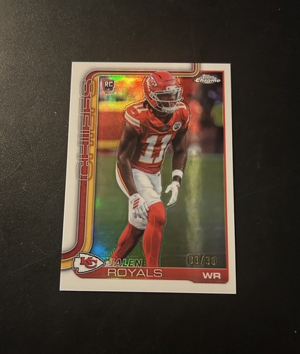 2025 Topps Chrome Football #337 White Refractor Jalen Royals /30 RC Cheifs SSP
