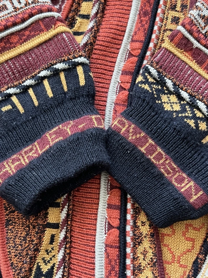 Vintage Harley Davidson Coogi Style Sweater M Wool Heavyweight Orange Maroon - Photo 4/4