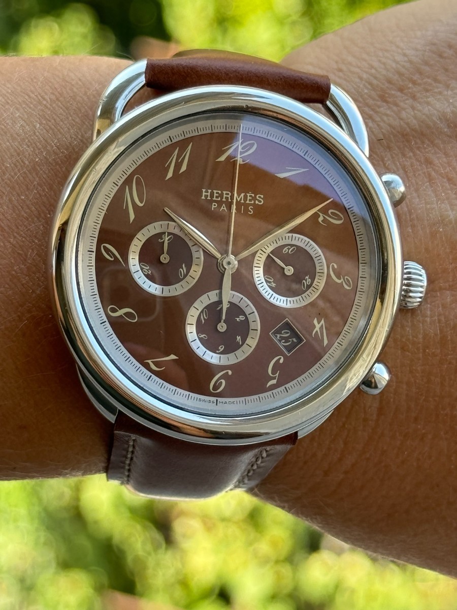 Hermes Arceau Chronograph Automatic Watch AR4.910 Brown Mens 43mm