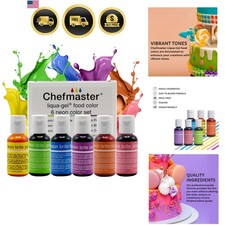 Neon Liqua-Gel Lebensmittelfarbe - Ausbleichbeständig - 6er Pack mit 20ml Flaschen - Betäubungsvoll...