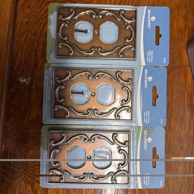 Brainerd Set of 3 Sponged copper French Lace Wall Plate, Single Duplex Outlet.