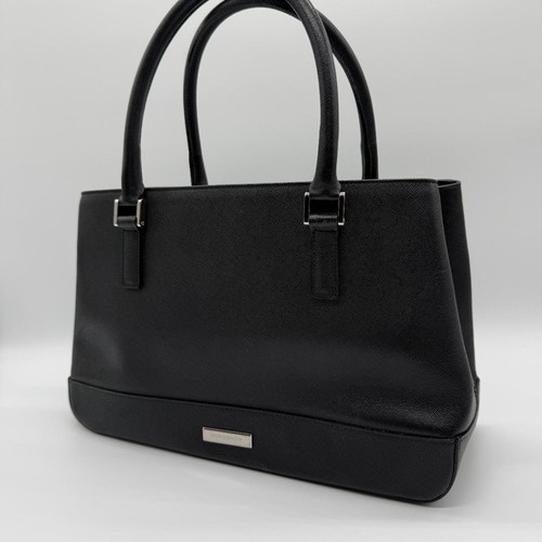 Burberry Saffiano Leather Handbag Black Women's Tote Authentic Excellent Condit