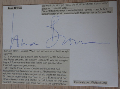 Handschriftliches Autogramm britische Violinistin Dirigentin Iona Brown(123398)