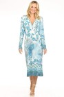 Johnny Was JWLA Blue Floral Button Neck Midi Dress T30325-E