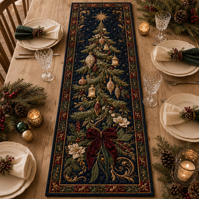 Christmas Tree Quilted Table Runner, Holiday Table Decor