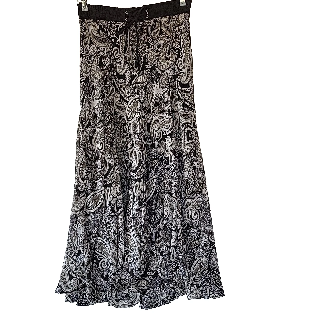 Connected Apparel Brown Paisley A-Line Skirt