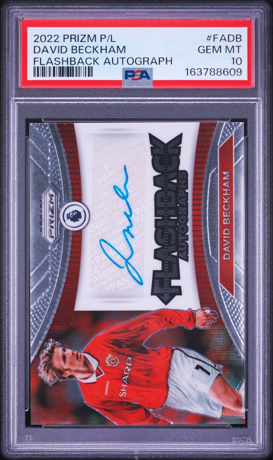 2022-23 PANINI PRIZM PREMIER LEAGUE FLASHBACK AUTOS DAVID BECKHAM PSA 10 AUTO