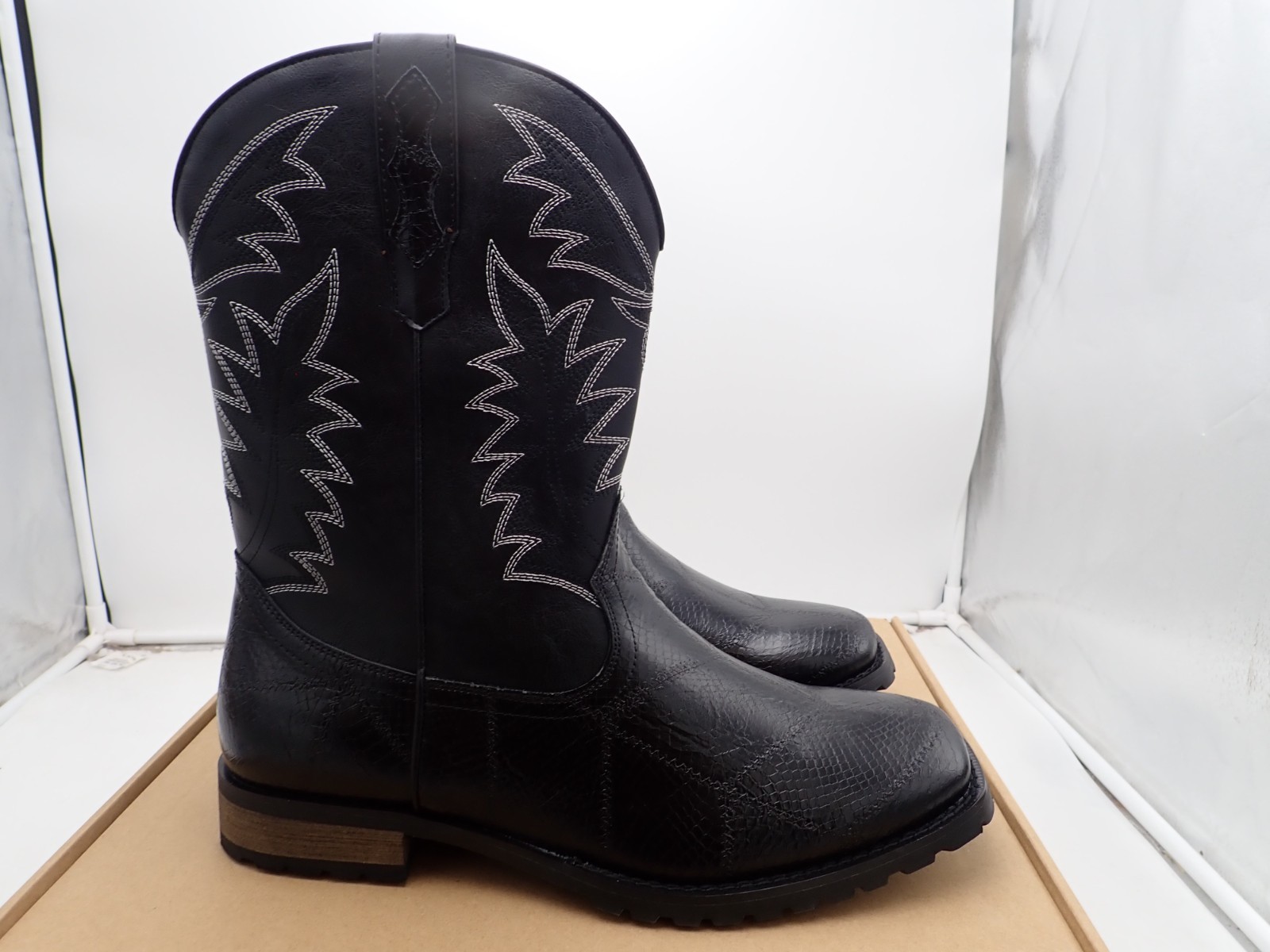 Sarairis Men'S Black Cowboy &Amp; Western Work Boots Round Toe Pull On Boots Size 11