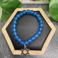 6.5  Plus Stretch Bracelet Stone/Glass Bead Star Of David Charm Free Ship B74