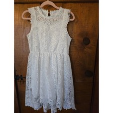 KNIT WORKS Girls White Lace Sleeveless Special Occasion Dress Size 14