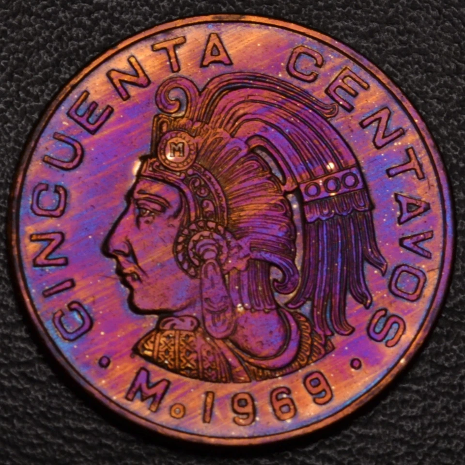 México 1969 50 centavos hermoso tono OV&REV (L41-9) Foto 2 de 3