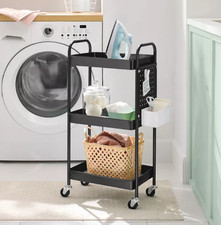 3 Tier Metal Rolling Cart Black - Pegboard Storage Organizer